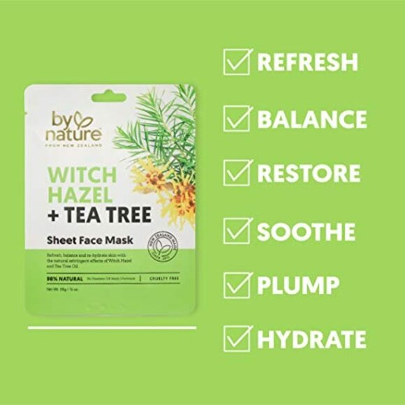By Nature Witch Hazel Tea Tree Sheet Face Mask Cruelty Free Hydrating New 3pack - Picture 4 of 4